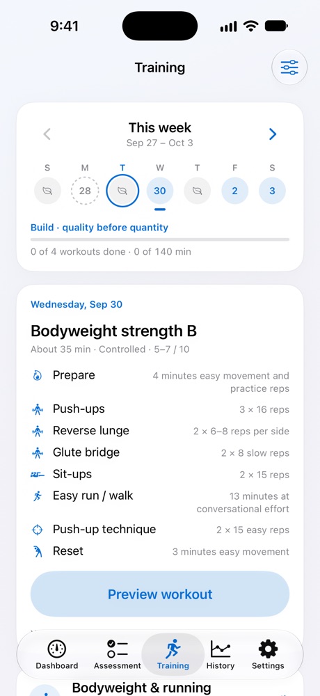FitCheck weekly training plan